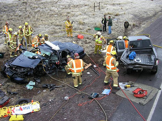 car accident and fire brigade