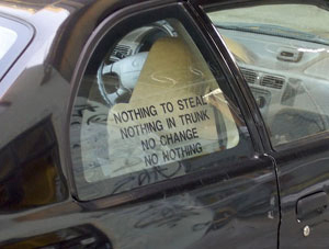 nothing to steal notice on car window