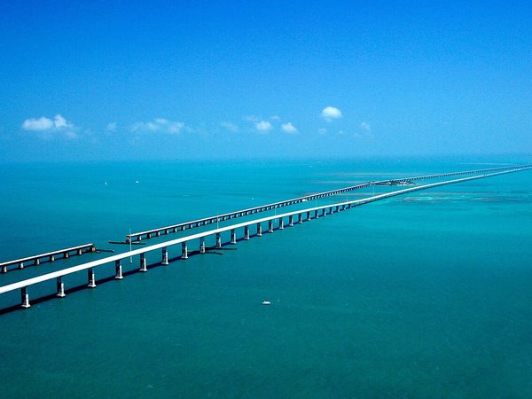 Seven Mile Bridge over turquoise water in the Florida Keys