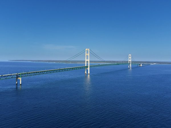 The Mackinac Bridge over the Straits of Mackinac, Michigan