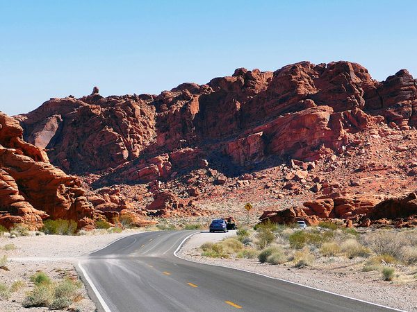 Road through the red rocks of Valley of Fire State Park, Nevada