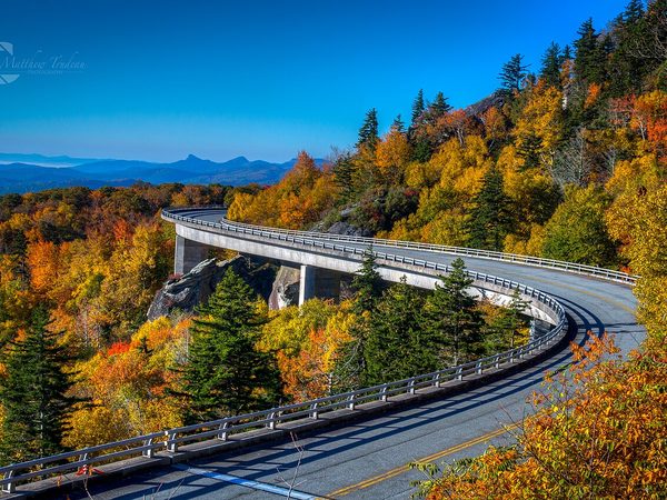 The Linn Cove Viaduct on the Blue Ridge Parkway in autumn, North Carolina