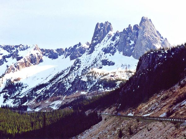 North Cascades Highway below the Liberty Bell peaks in Washington